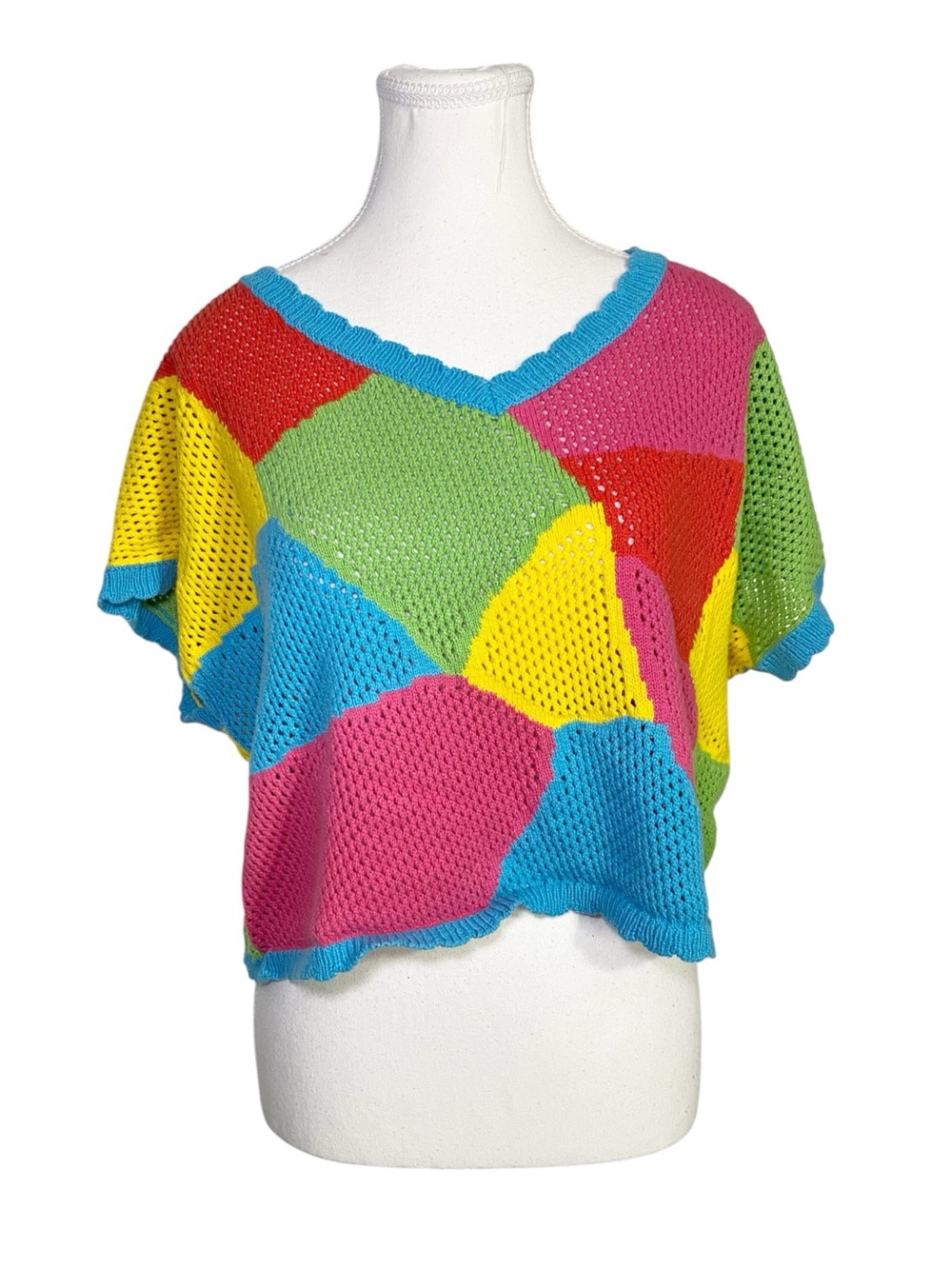 Ces Femme Y2K Maximalist Colorblock Open Knit Crop Top Size L